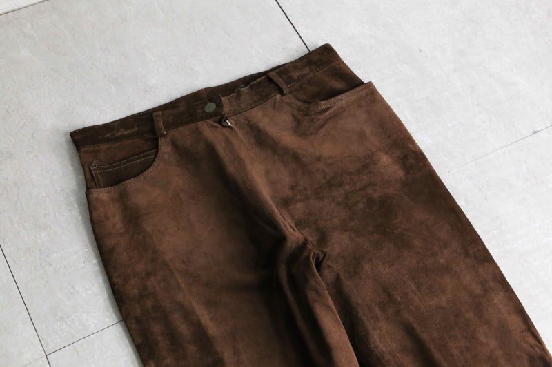 brown leather suède tapered pants