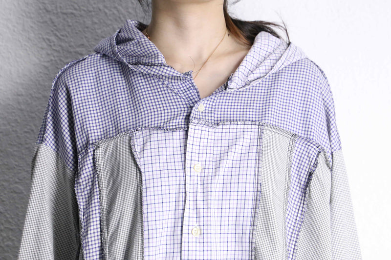 “Remake “ light color check shirt docking hoodie