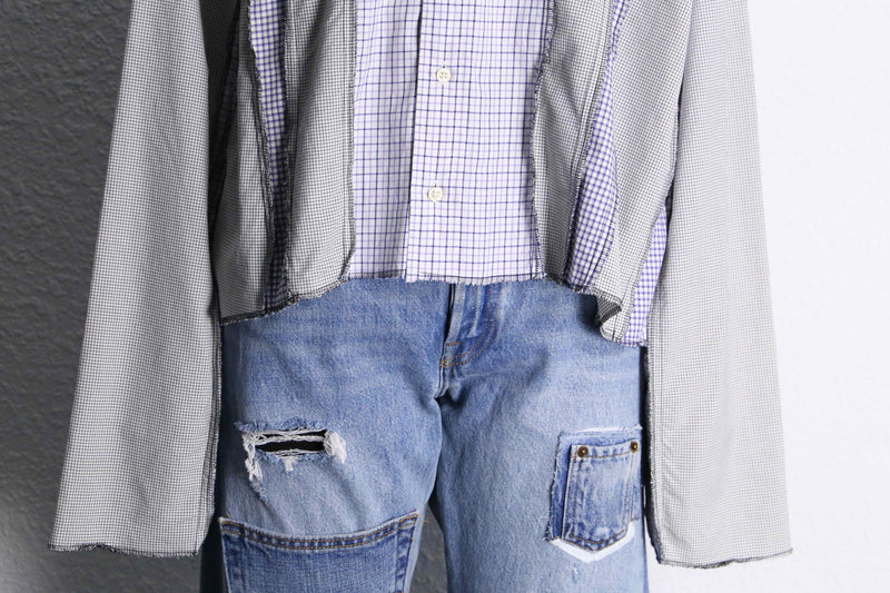 “Remake “ light color check shirt docking hoodie