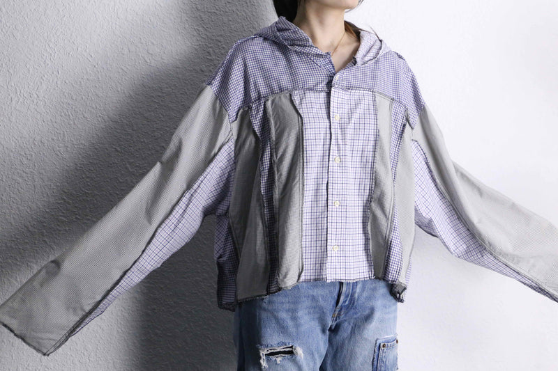 “Remake “ light color check shirt docking hoodie