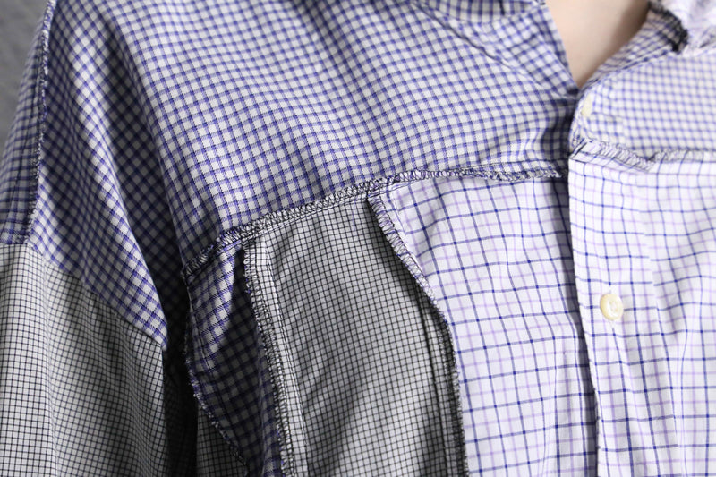 “Remake “ light color check shirt docking hoodie