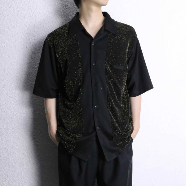 side lamé  design black open color shirt