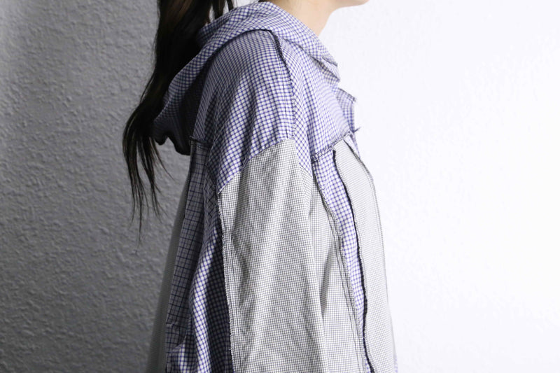 “Remake “ light color check shirt docking hoodie