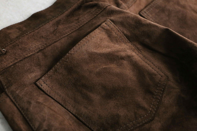 brown leather suède tapered pants