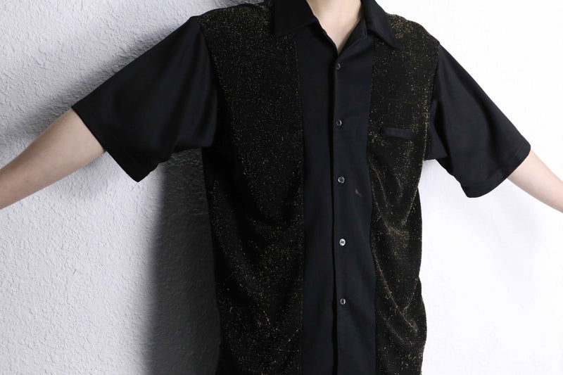 side lamé  design black open color shirt