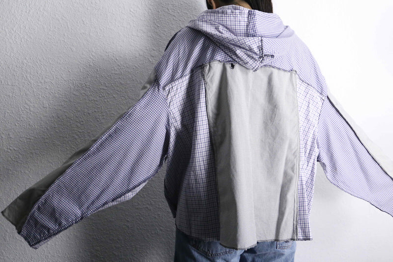 “Remake “ light color check shirt docking hoodie