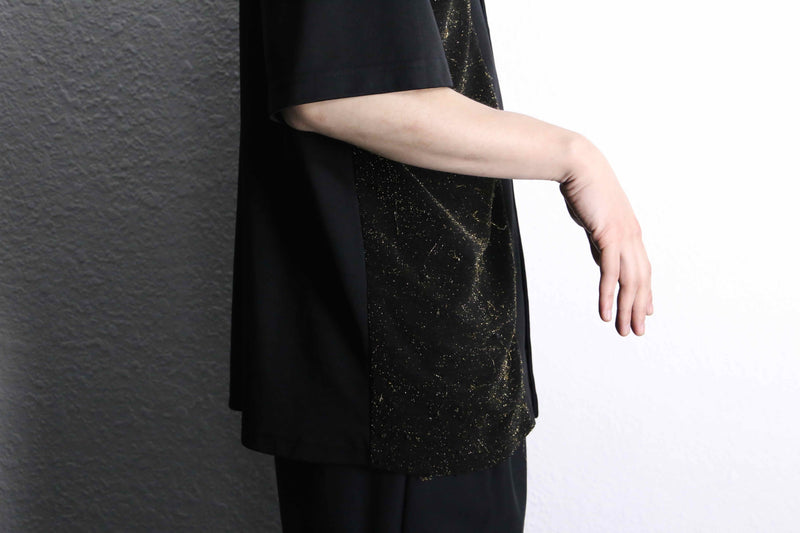 side lamé  design black open color shirt