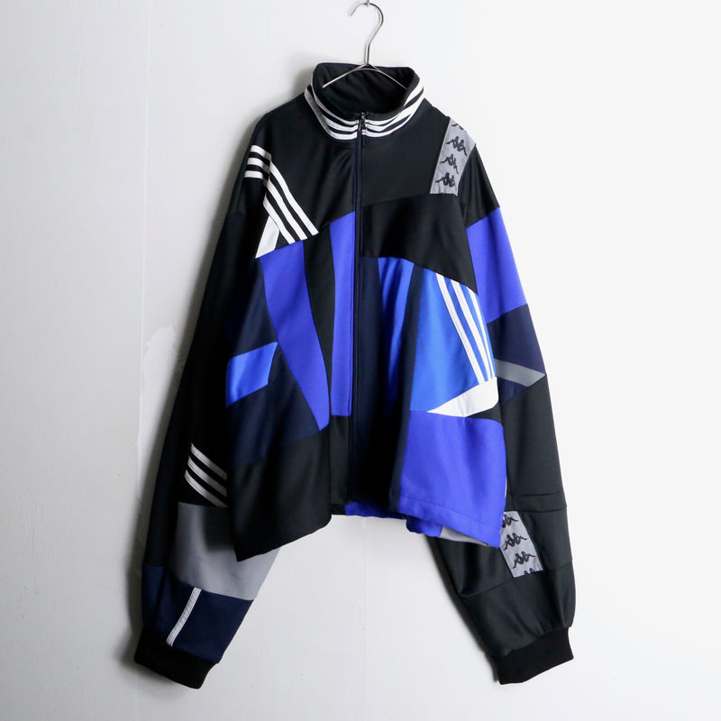 "Re:make" black×blue patchwork track jacket