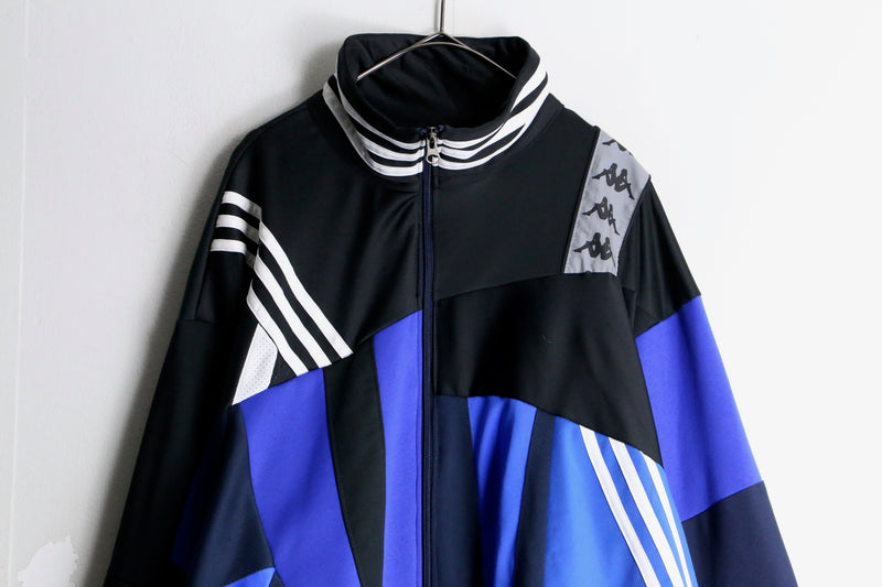 "Re:make" black×blue patchwork track jacket