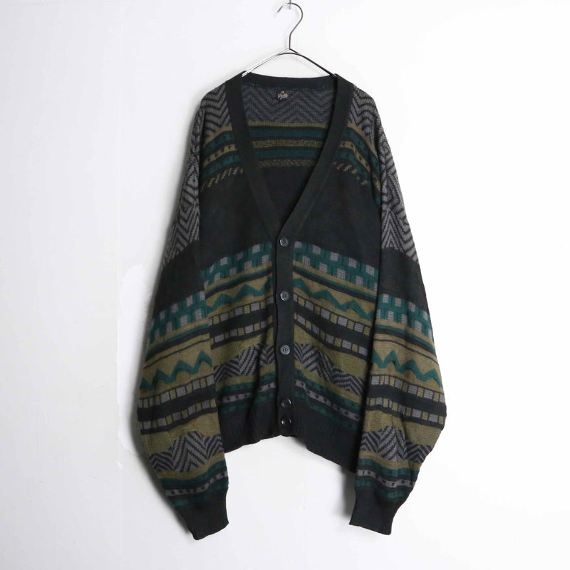 dark color border pattern 3D knit cardigan