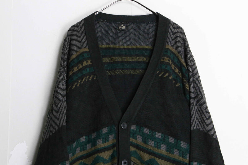 dark color border pattern 3D knit cardigan