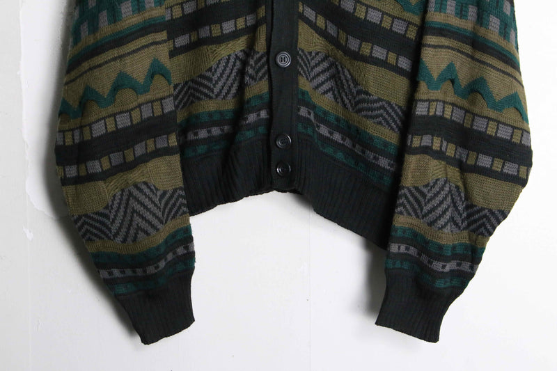 dark color border pattern 3D knit cardigan