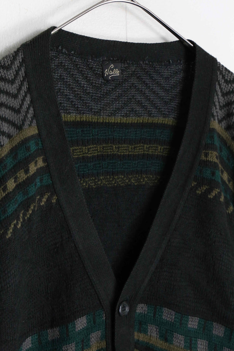 dark color border pattern 3D knit cardigan