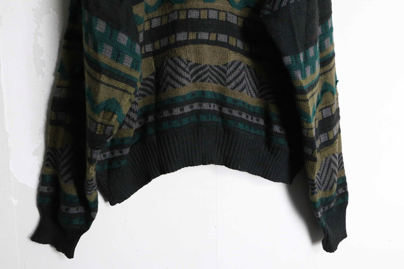 dark color border pattern 3D knit cardigan