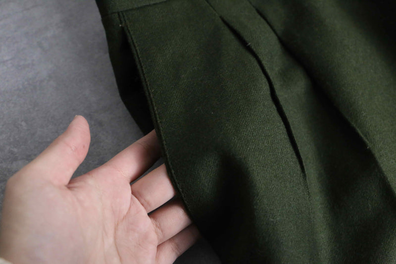 olive green color wide flannel trousers