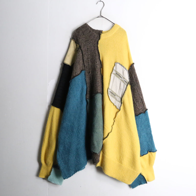 "Re:make" patchwork design loose mohair knit