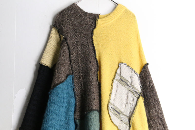 "Re:make" patchwork design loose mohair knit