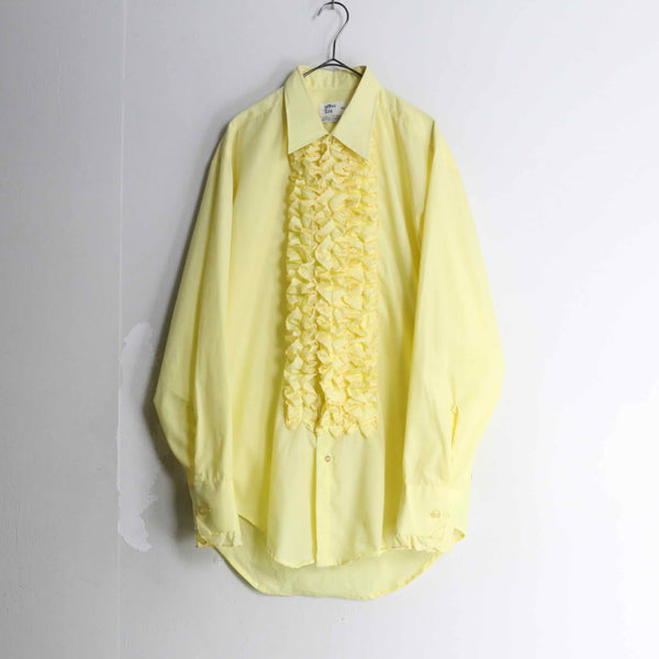 70's "after six" pale yellow color frill dress shirt