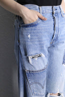 "Re:make" patch&crash design buggy flare denim