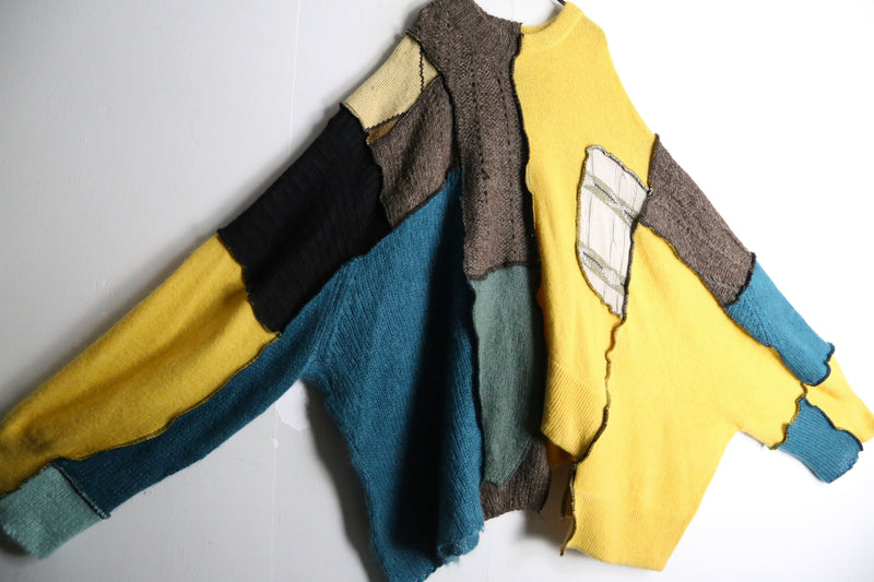 "Re:make" patchwork design loose mohair knit