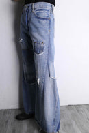 "Re:make" patch&crash design buggy flare denim