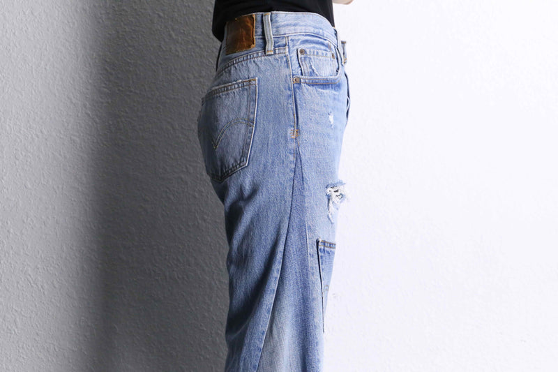 "Re:make" patch&crash design buggy flare denim