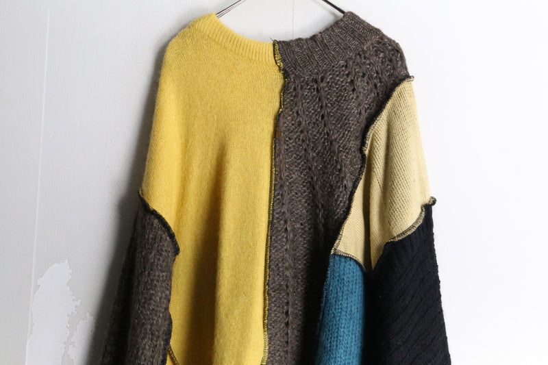 "Re:make" patchwork design loose mohair knit