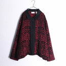 red × black damask jacquard zip-up jacket