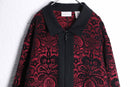 red × black damask jacquard zip-up jacket