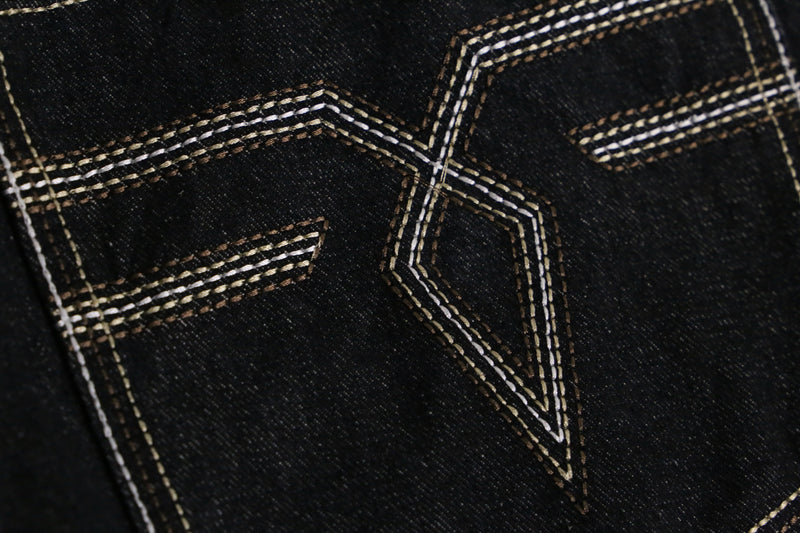 black hip embroidery buggy denim pants