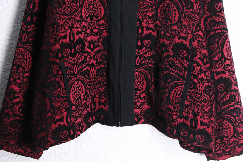 red × black damask jacquard zip-up jacket