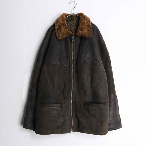 contrast brown leather mouton jacket