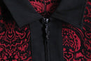 red × black damask jacquard zip-up jacket