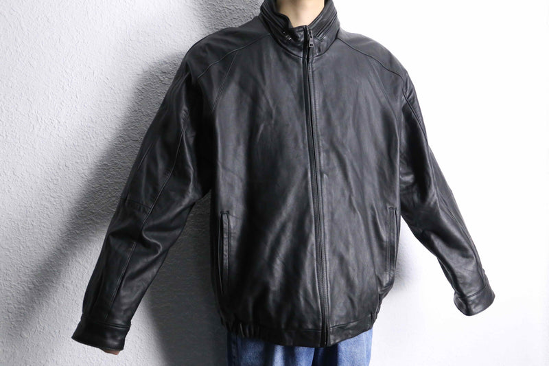 "IZOT Lacoste" black leather single jacket
