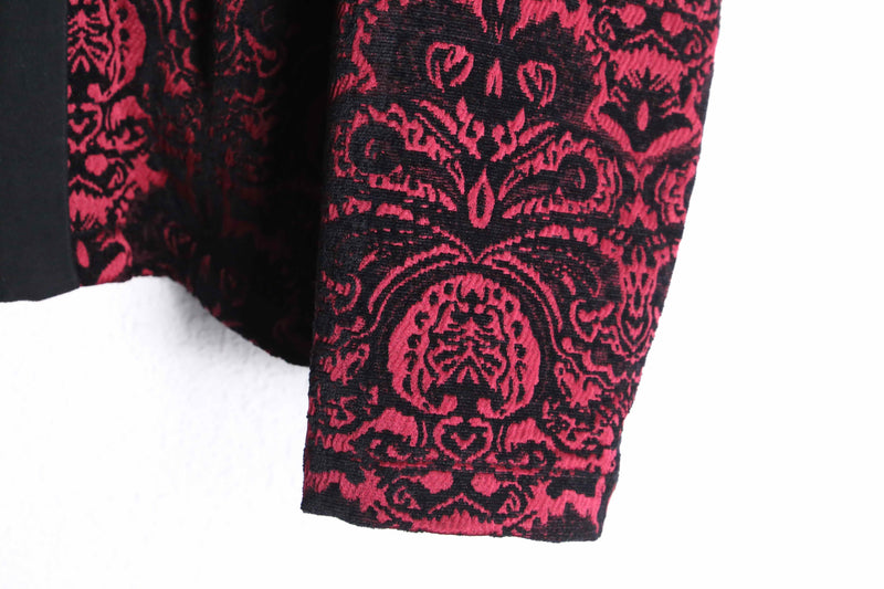 red × black damask jacquard zip-up jacket