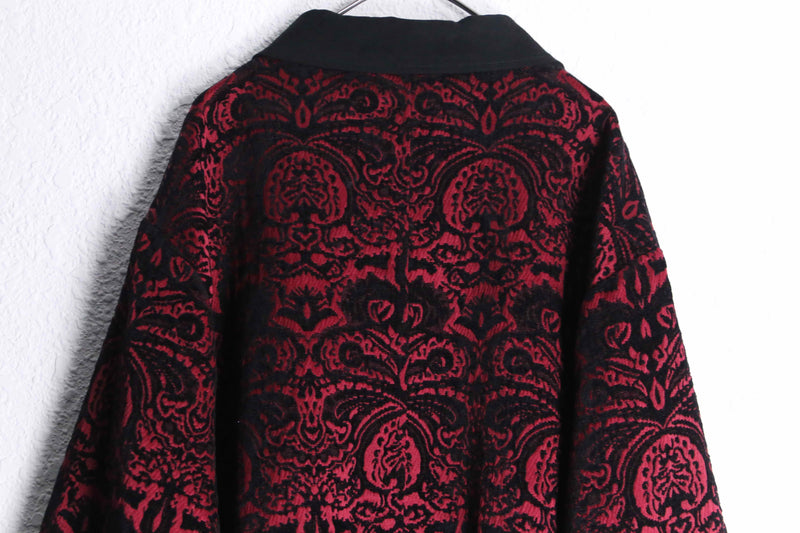 red × black damask jacquard zip-up jacket