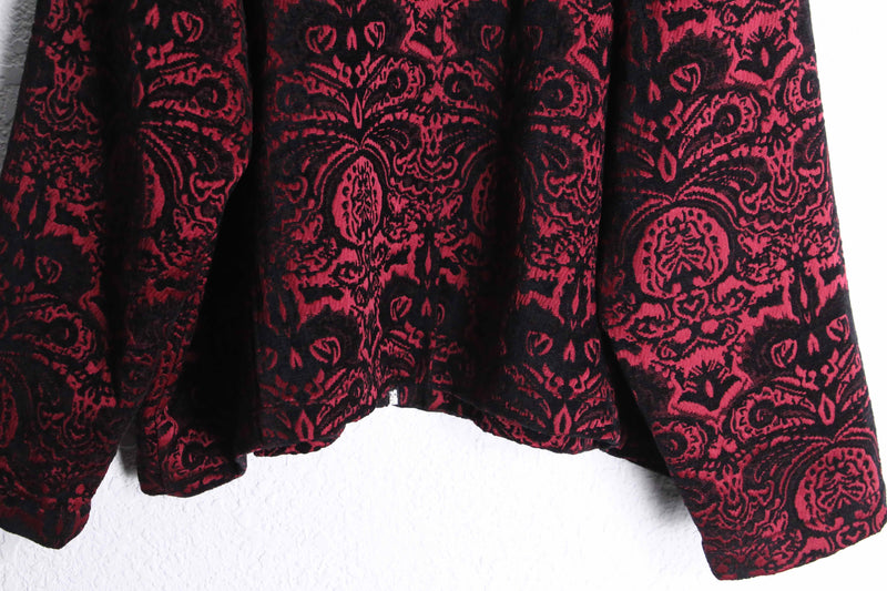 red × black damask jacquard zip-up jacket
