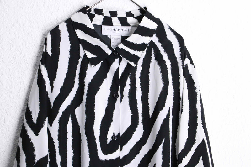 zebra×flower pattern L/S shirt : pink