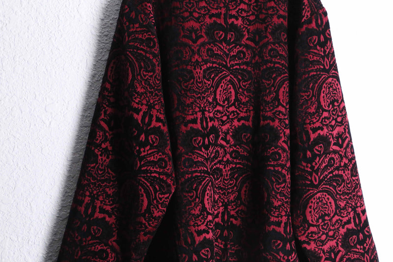 red × black damask jacquard zip-up jacket