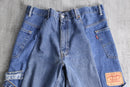 "Re:make" patchwork wide denim shorts