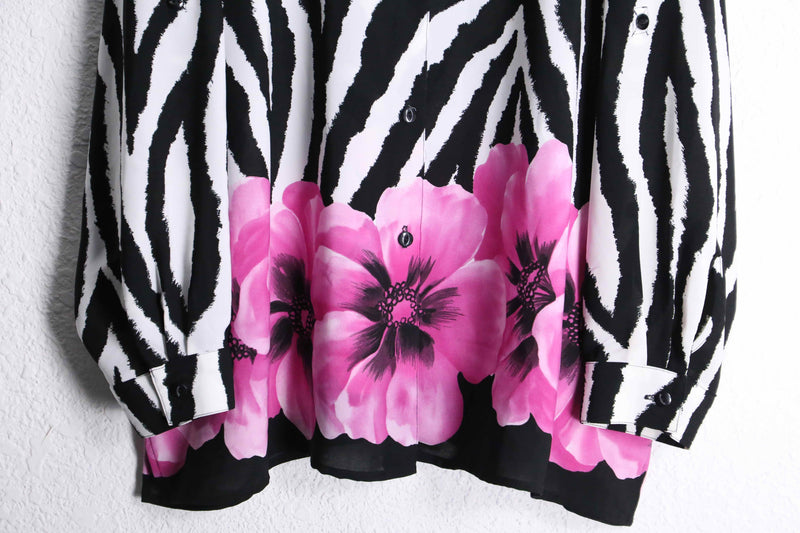 zebra×flower pattern L/S shirt : pink