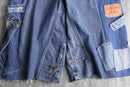 "Re:make" patchwork wide denim shorts