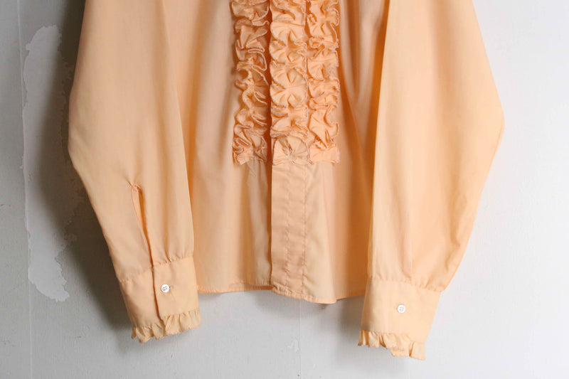 70's pale orange color frill dress shirt