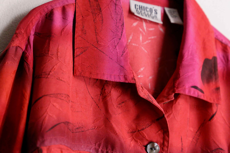 "CHICO'S" border leaf design silk shirt