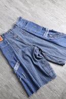 "Re:make" patchwork wide denim shorts