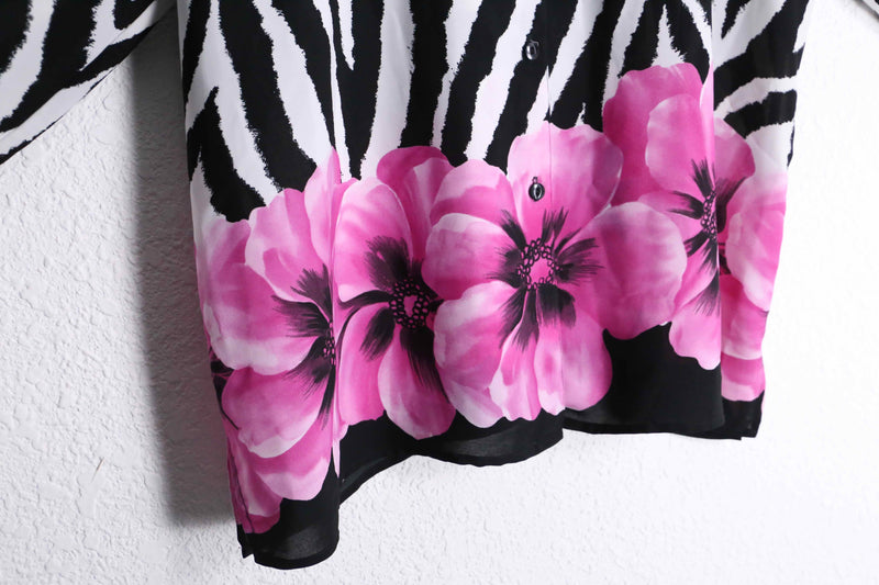 zebra×flower pattern L/S shirt : pink
