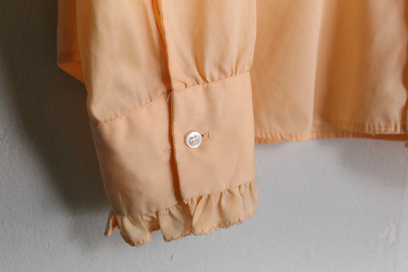 70's pale orange color frill dress shirt