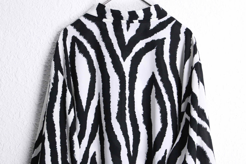 zebra×flower pattern L/S shirt : pink