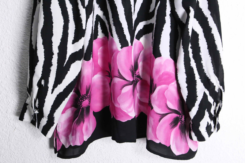 zebra×flower pattern L/S shirt : pink