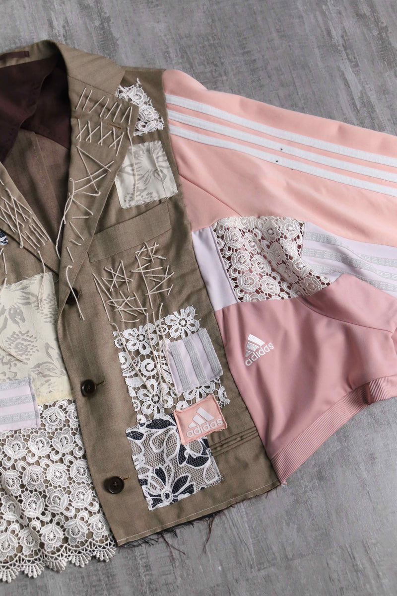 ''Re:make'' track×suit docking pink lace tailored  jacket